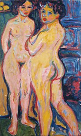 Ernst Ludwig Kirchner, Nagie kobiety stojące przy piecu, 1908