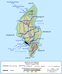 Map of the Battle of Tinian, by Grandiose and United States Department of Defense