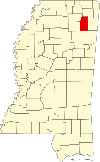 Map of Misisipi highlighting Lee County