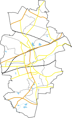 Mapa konturowa Zabrza, po prawej nieco na dole znajduje się punkt z opisem „Zabrze Wschód”