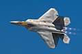 A Lockheed Martin F-22A Raptor fighter streaks by the ramp at the 2008 Joint Services Open House (JSOH) airshow at Andrews AFB. Despite many great performances most of those at the show wanted to see the latest USAF fighter.