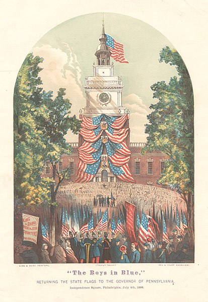 File:The boys in blue," returning the state flags to the governor of Pennsylvania, Independence Square, Philadelphia July 4th, 1866 (5431363902).jpg