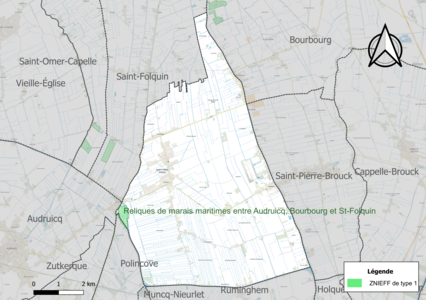 Carte de la ZNIEFF de type 1 sur la commune.