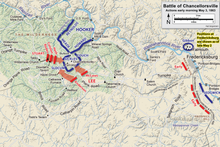 A map showing Stuart's attack on General Daniel Sickles's position in the western outskirts of Chancellorsville.