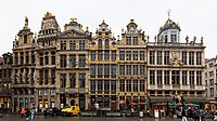 Grand-Place/Grote Markt of Brussels. From right to left: Le Roy d'Espagne, La Brouette, Le Sac, La Louve, Le Cornet and Le Renard.