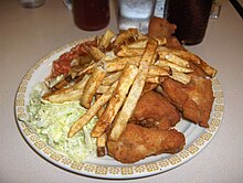 Fried chicken dinner, Milich's Village Inn.jpg