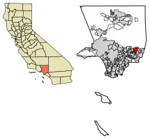 Location of Glendora in Los Angeles County, California.