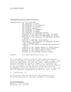 Presidential Policy Directive – PPD 20 Signed By Barack Obama Relating to Cyberwarfare