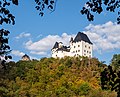 Blick von der Talsperre Burgkhammer auf Schloss Burgk