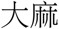 The use of cannabis, at least as fiber, has been shown to go back at least 10,000 years in Taiwan. "Dà má" (Pinyin pronunciation) is the Chinese expression for cannabis, the first character meaning "big" and the second character meaning "hemp".