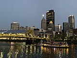 The bridge and Pittsburgh skyline as seen from the North Shore