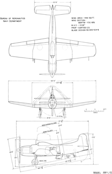 3-view line drawing of the Martin AM-1 Mauler