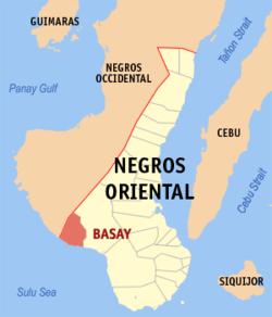 Mapa ng Negros Oriental na nagpapakita sa lokasyon ng Basay.
