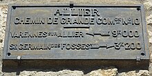 Plaque avec les inscriptions Allier et Chemin de grande communication 10