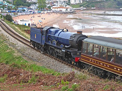 Steam train passes Goodrington Sands beach