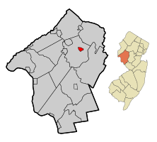 Location of Lebanon in Hunterdon County highlighted in red (left). Inset map: Location of Hunterdon County in New Jersey highlighted in orange (right).