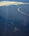 Aerial view of Midland Line shining in sunlight (Kirwee - Rolleston). August 2022