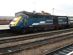 HST Power Car 43045 in debranded Midland Mainline livery following the franchise takeover by East Midlands Trains.