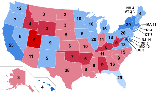 Results by state, shaded according to winning candidate's percentage of the vote