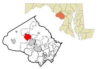 Location of Germantown in both شهرستان مونتگومری، مریلند, and the ایالات آمریکا of مریلند.