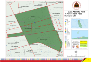 Der Suco Acadiru Hun liegt im Nordosten des Verwaltungsamts Nain Feto.