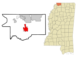 Location within DeSoto County and Mississippi