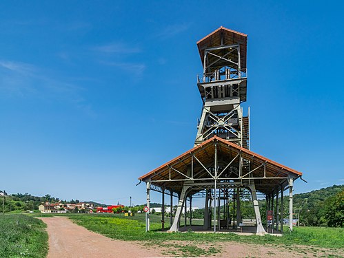 Headframe in former mine La Découverte in Decazeville, Aveyron, France.