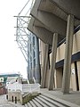 Looking south at the ramps and steps connecting the east stand turnstiles with the south east corner