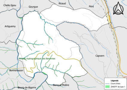 Carte de la ZNIEFF de type 1 sur la commune.