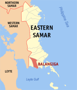 Mapa de Eastern Samar con Balangiga resaltado