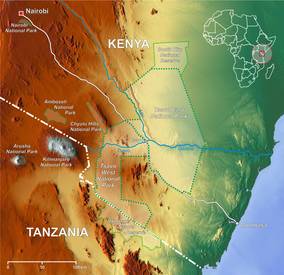 Map showing the location of Tsavo East National Park