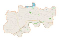 Mapa konturowa gminy Nowe Brzesko, w centrum znajduje się punkt z opisem „Hebdów”