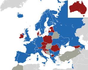 A coloured map of the countries of Europe