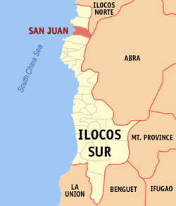 Mapa ng Ilocos Sur na nagpapakita sa lokasyon ng San Juan.