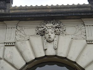 Japanese inspiration: Mascaron of the Praha hlavní nádraží, Prague, the Czech Republic, designed by Josef Fanta, 1901–1909