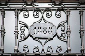 Ironwork on the "Edificio de las Cráteras" of Alcalá de Henares (Spain).