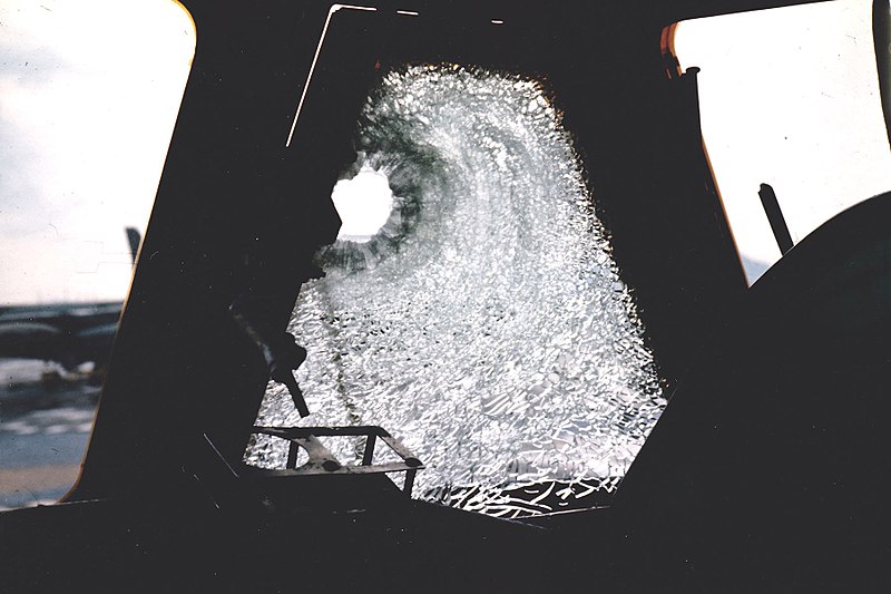 File:B-52 pilot’s window damaged by a SA-2 missile fragment.jpg