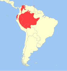 Geographic range of the various white-fronted capuchin species in South America