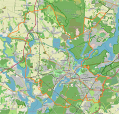 Mapa konturowa Poczdamu, w centrum znajduje się punkt z opisem „Cerkiew św. Aleksandra Newskiego”