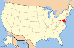 Kort over USA med Maryland markeret