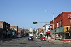 Looking west at downtown Black River Falls on WIS 54