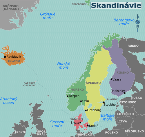 Mapa Skandinávie