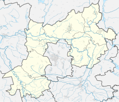 Mapa konturowa powiatu zielonogórskiego, u góry nieco na prawo znajduje się punkt z opisem „Klępsk”