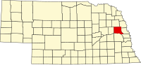 Map of Nebraska highlighting Dodge County