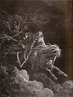 El quart cavaller de l'Apocalipsi, la Mort, sobre el cavall pàl·lid - Gravat de Gustave Doré (1865).