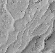 Inverted channels in Aeolis quadrangle. It is believed that stream channels became raised features after coarse materials were deposited and cemented.