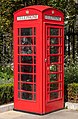 Image 3 Red telephone box Photograph: Christoph Braun A 'K6' model red telephone box outside of St Paul's Cathedral in London. These kiosks for a public telephone were designed by Sir Giles Gilbert Scott and painted "currant red" for easy visibility. Although such telephone boxes ceased production when the KX series was introduced in 1985, they remain a common sight in Britain and some of its colonies, and are considered a British cultural icon. More featured pictures