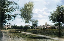 Eggersdorf Panorama von Petershagener Chaussee 1906 (koloriert)