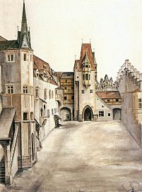 Patio del castillo de Innsbruck, 1494, gouache y acuarela sobre papel.
