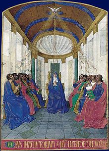 Èl Pintecoute, Heures d'Étienne Chevalier, inluminées per Jean Fouquet, musée Condé, Cantily